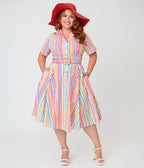 Banned Plus Size Rainbow Stripe Swing Dress