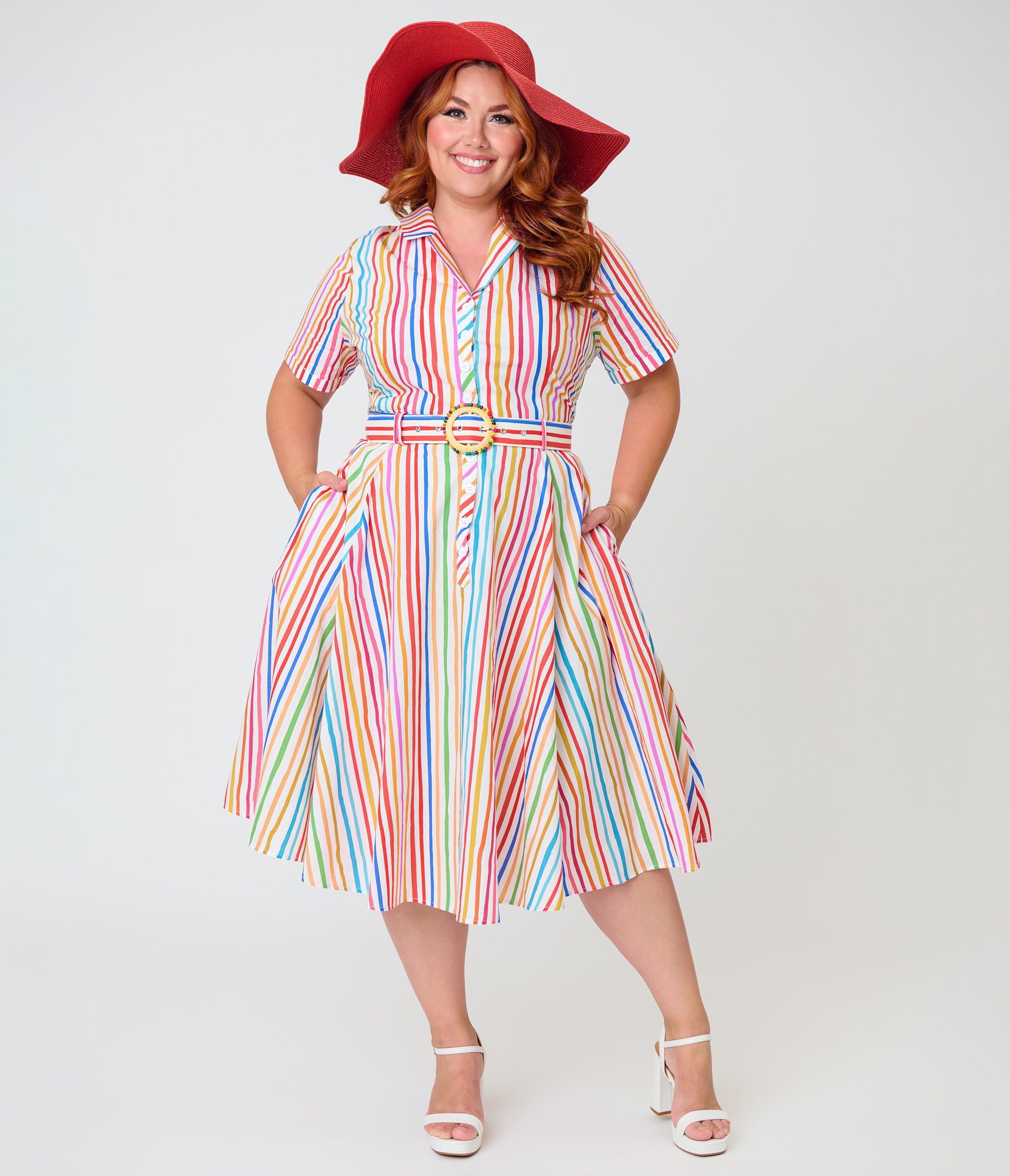 Banned Plus Size Rainbow Stripe Swing Dress