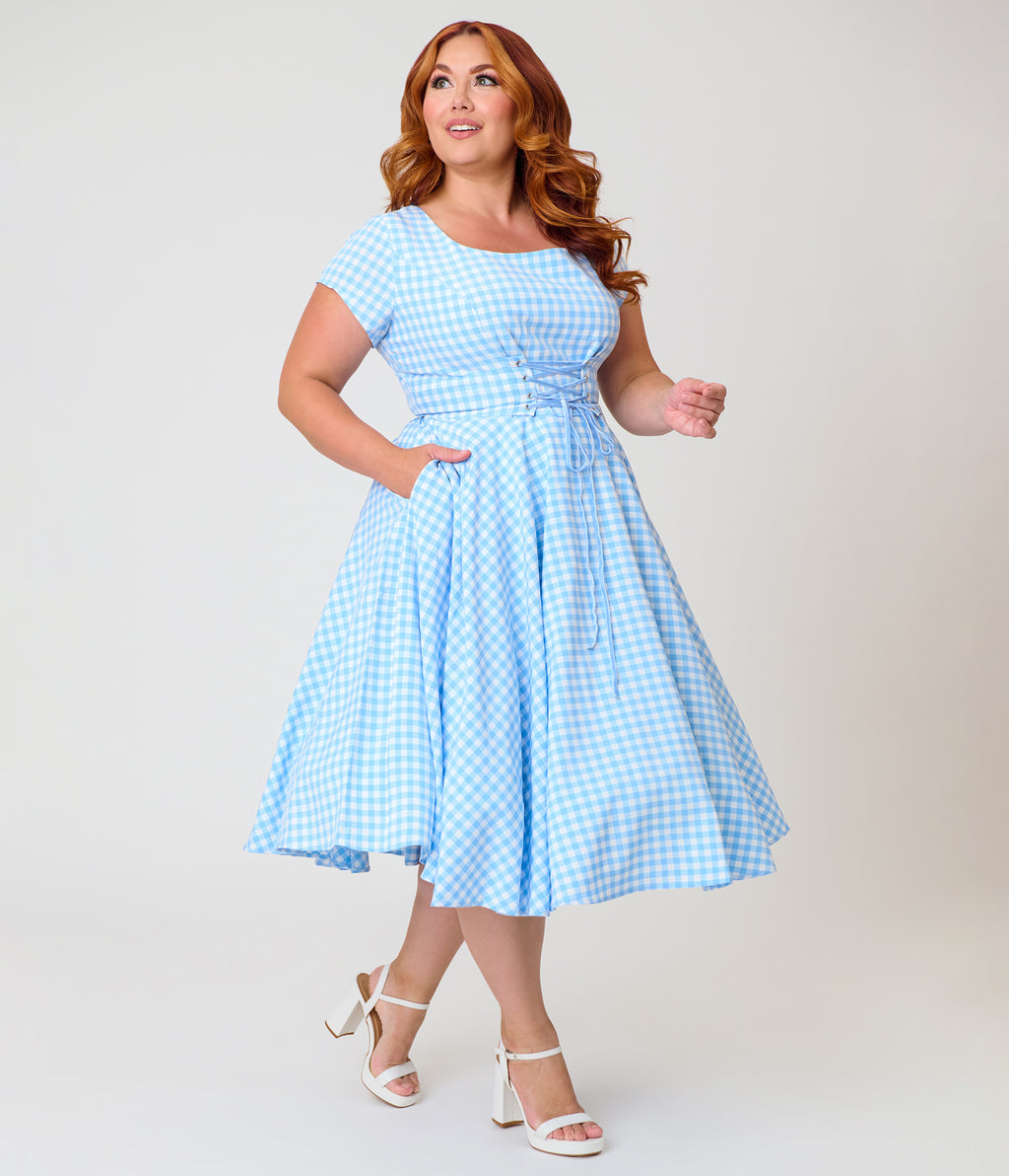 Banned Plus Size Sky Blue Gingham Lola Swing Dress