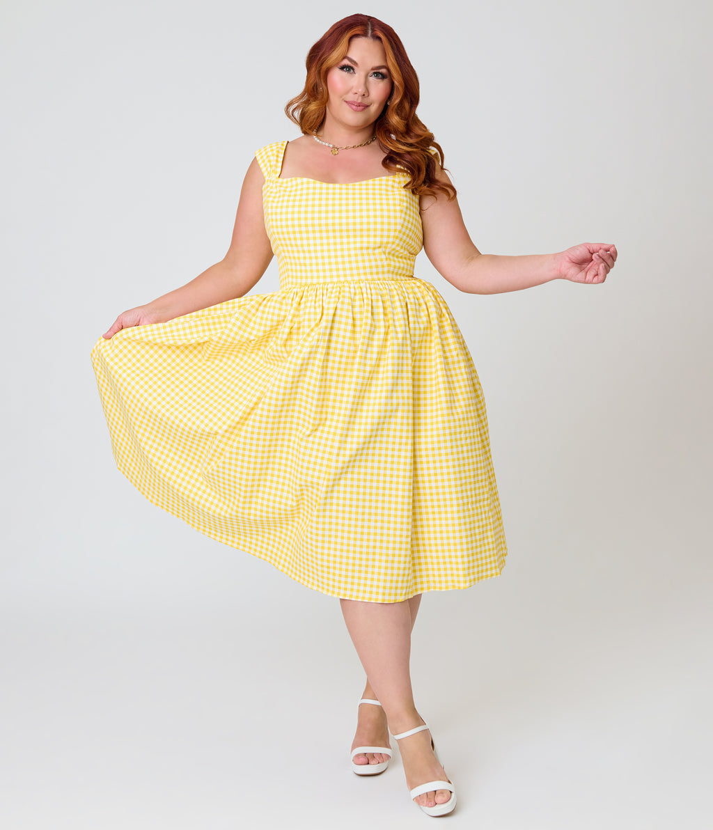 Banned Yellow Plus Size Gingham Swing Dress