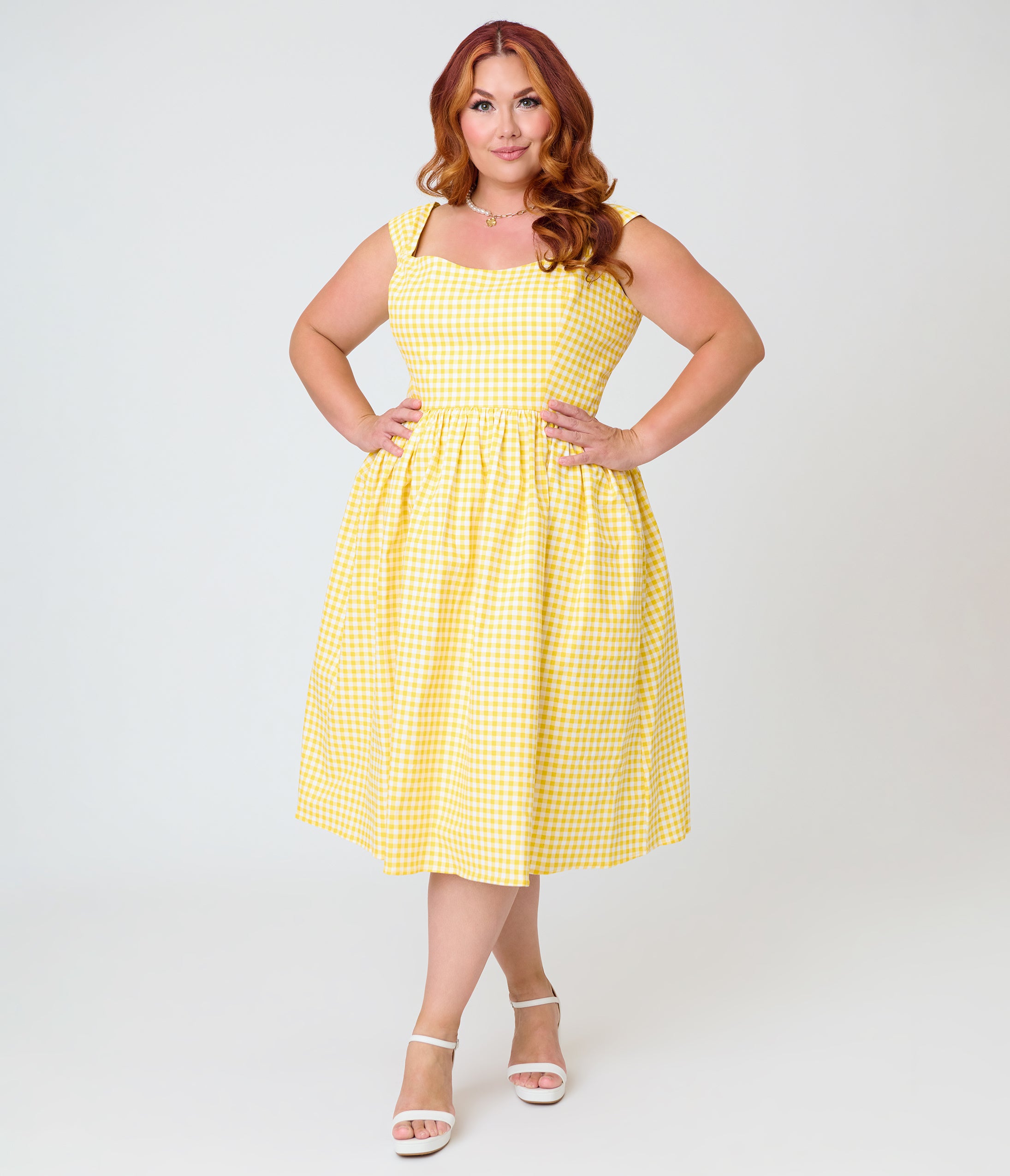 Banned Yellow Plus Size Gingham Swing Dress