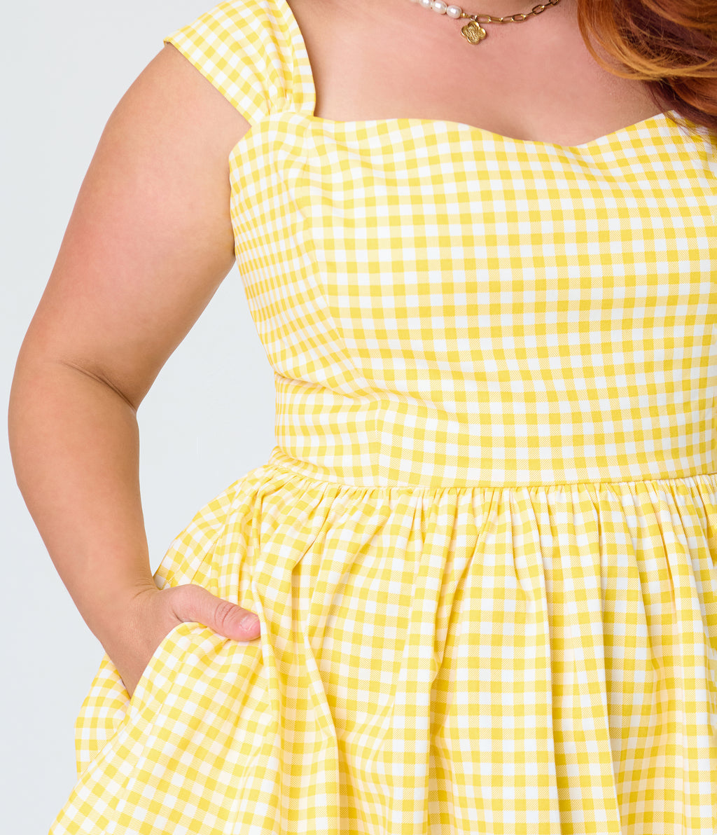 Banned Yellow Plus Size Gingham Swing Dress