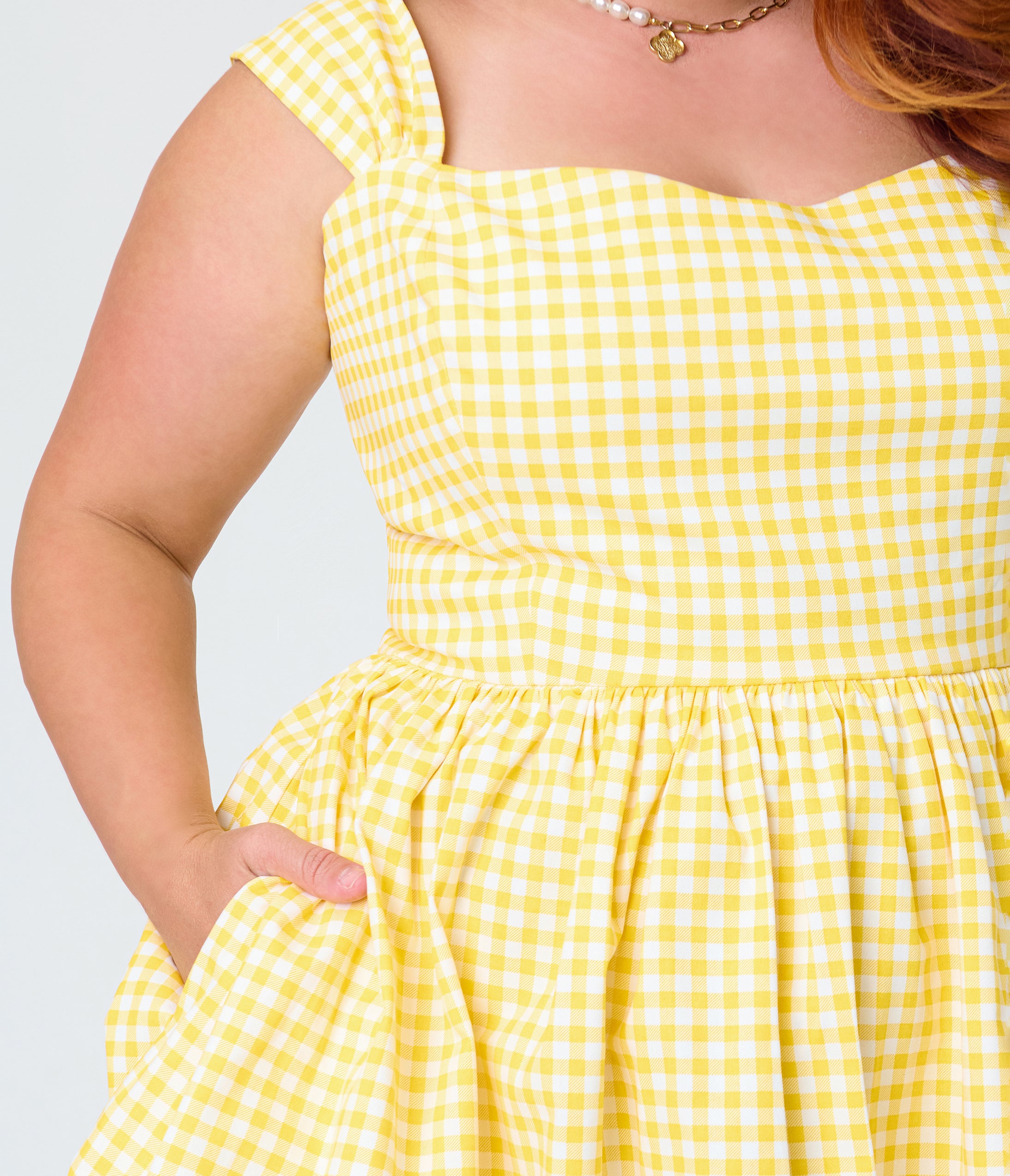 Banned Yellow Plus Size Gingham Swing Dress