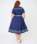 Banned Plus Size Navy Blue & White Sailor Swing Dress