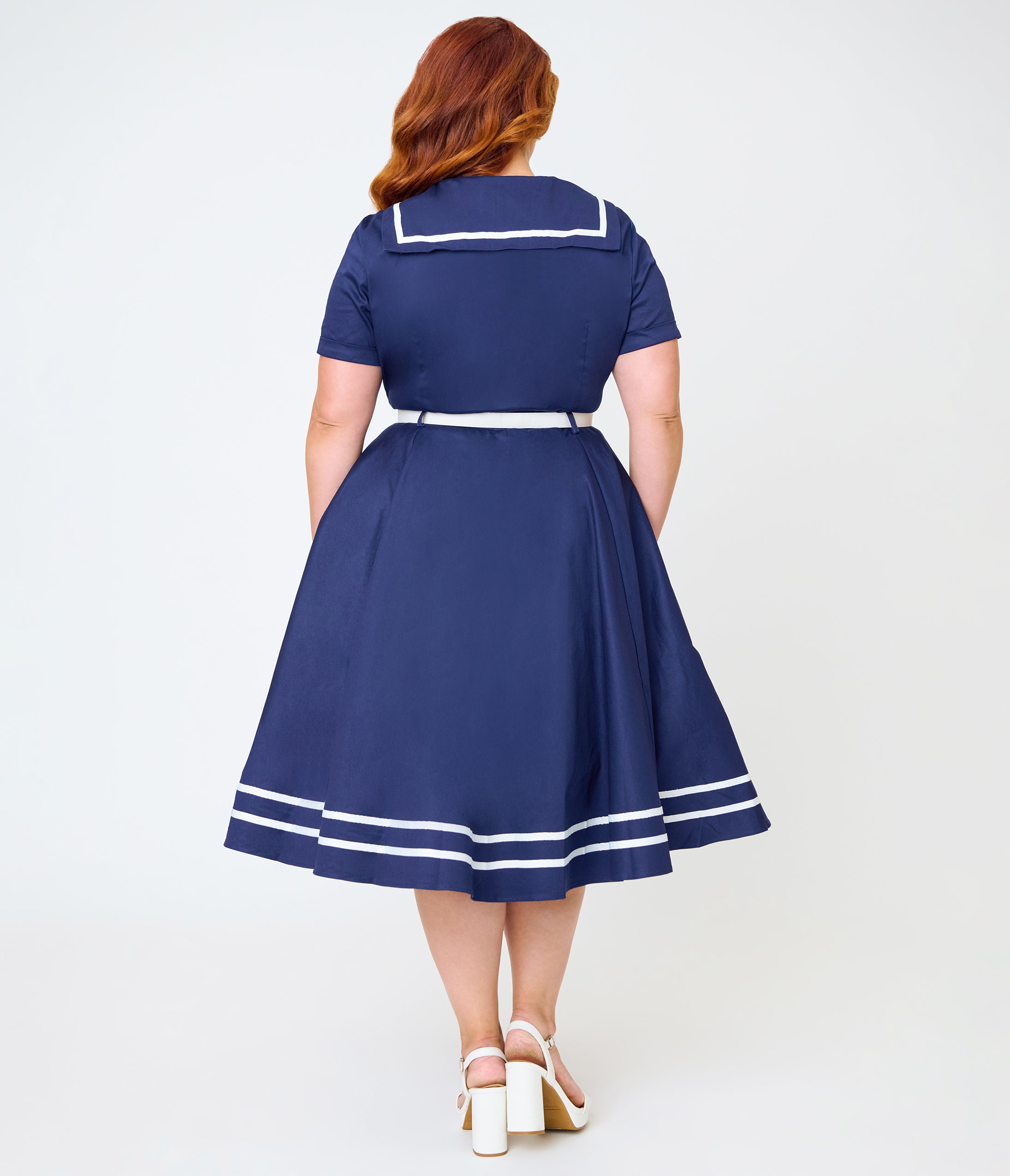 Banned Plus Size Navy Blue & White Sailor Swing Dress