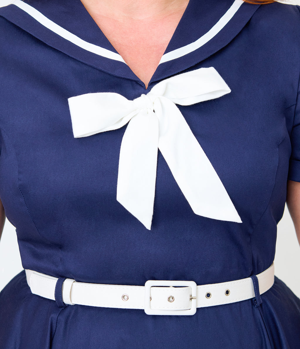 Banned Plus Size Navy Blue & White Sailor Swing Dress