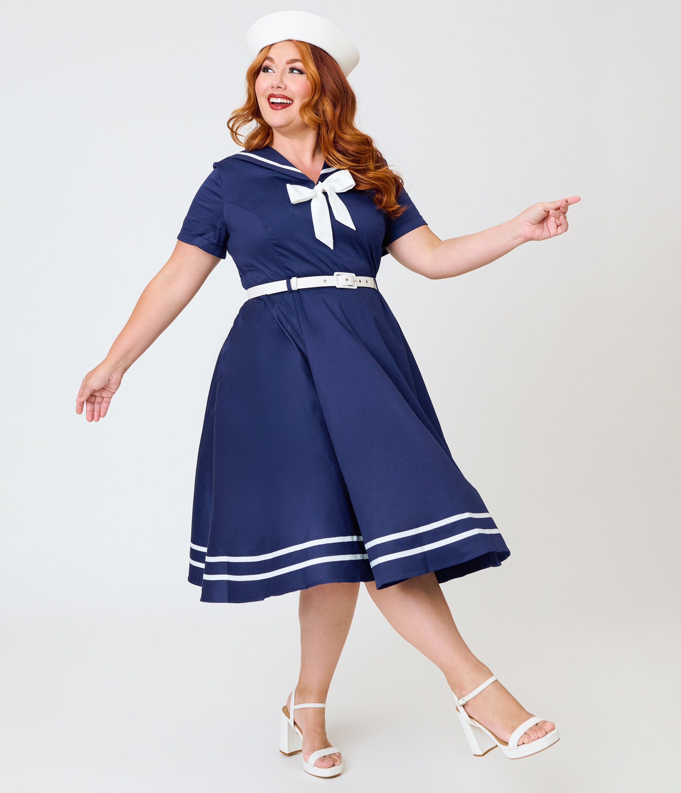 Banned Plus Size Navy Blue & White Sailor Swing Dress