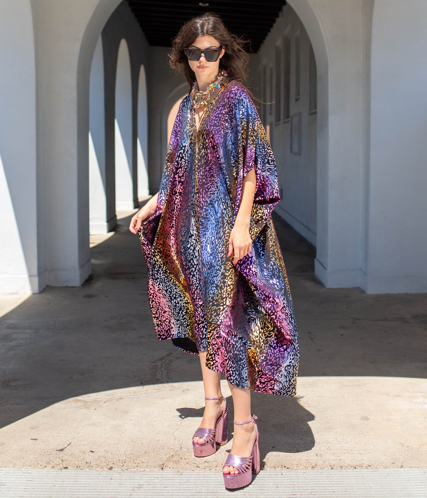 Jennafer Grace Rainbow Leopard Sequin Lucienne Caftan