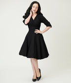 Black Surplice Neck Swing Dress