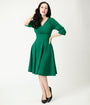 Green Surplice Neck Swing Dress