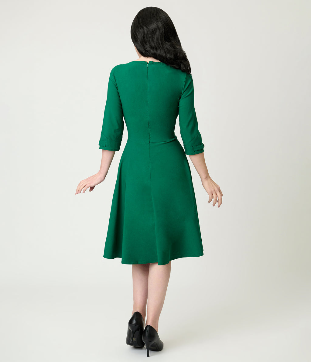 Green Surplice Neck Swing Dress