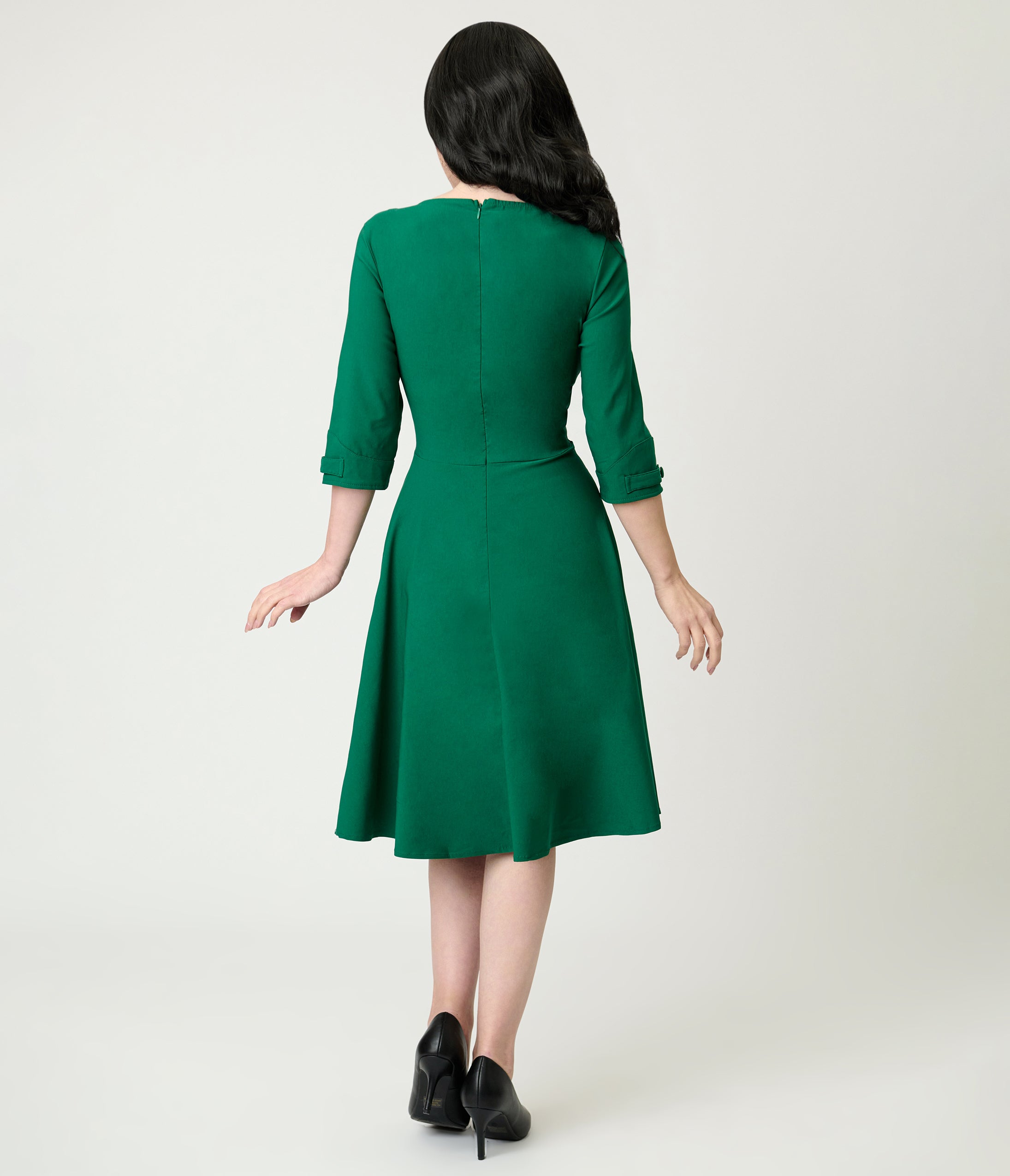 Green Surplice Neck Swing Dress