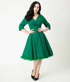 Green Surplice Neck Swing Dress