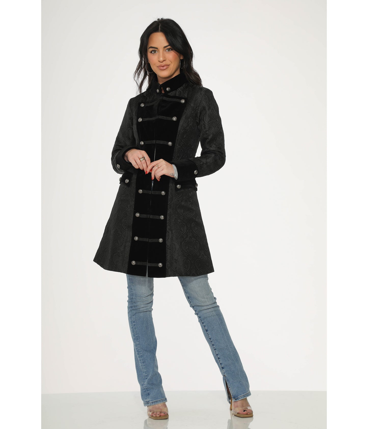 Orchid Bloom Black Brocade Pirate Coat