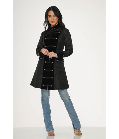 Orchid Bloom Black Brocade Pirate Coat