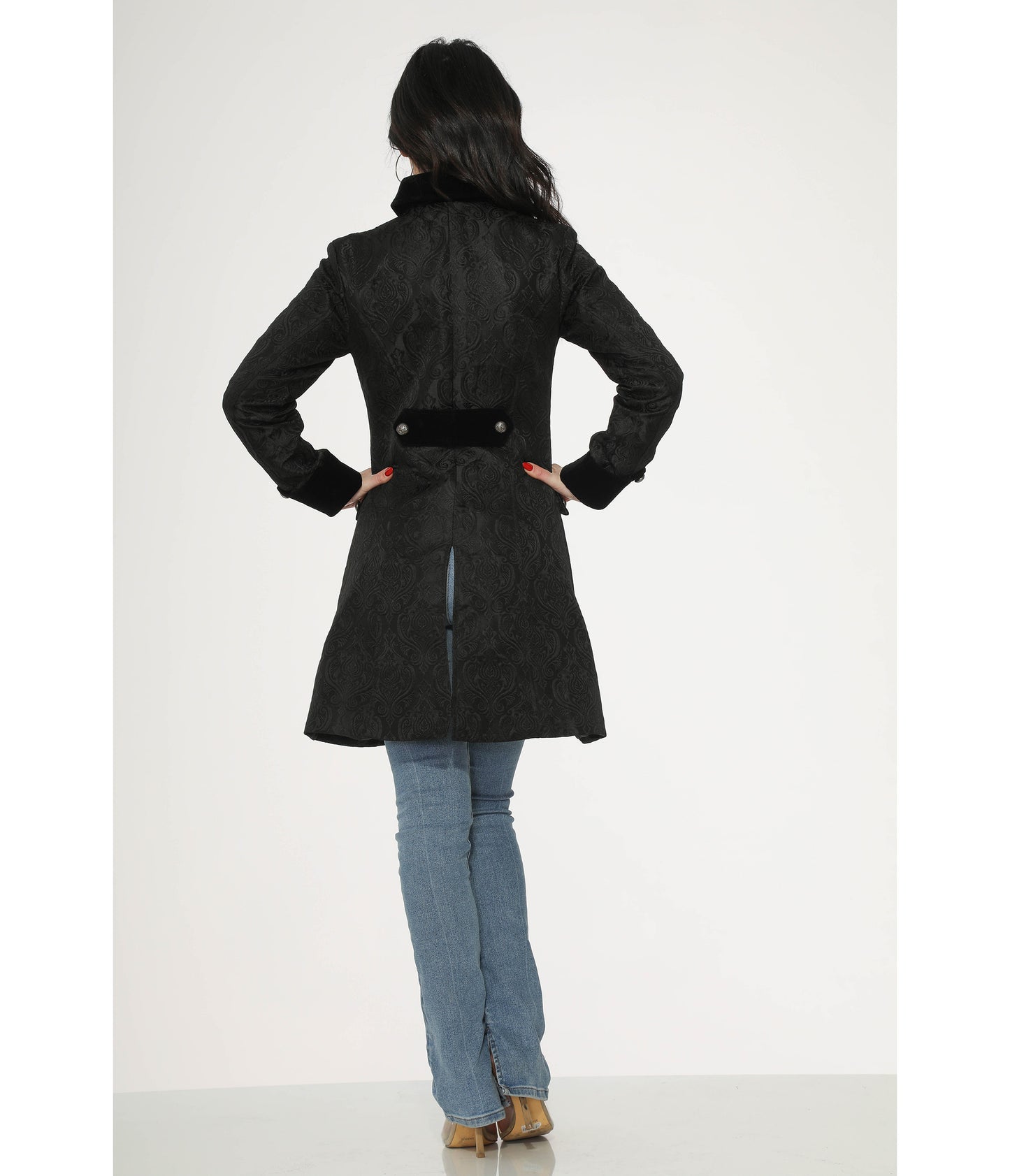 Orchid Bloom Black Brocade Pirate Coat