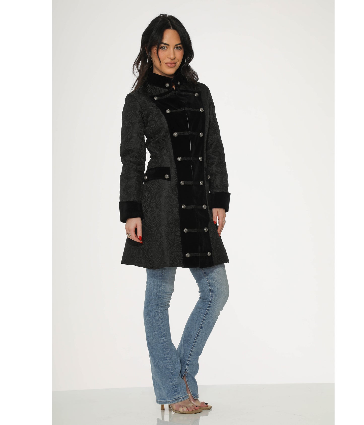 Orchid Bloom Black Brocade Pirate Coat