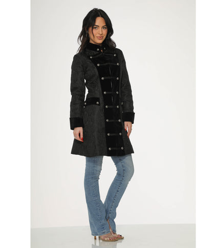 Orchid Bloom Black Brocade Pirate Coat