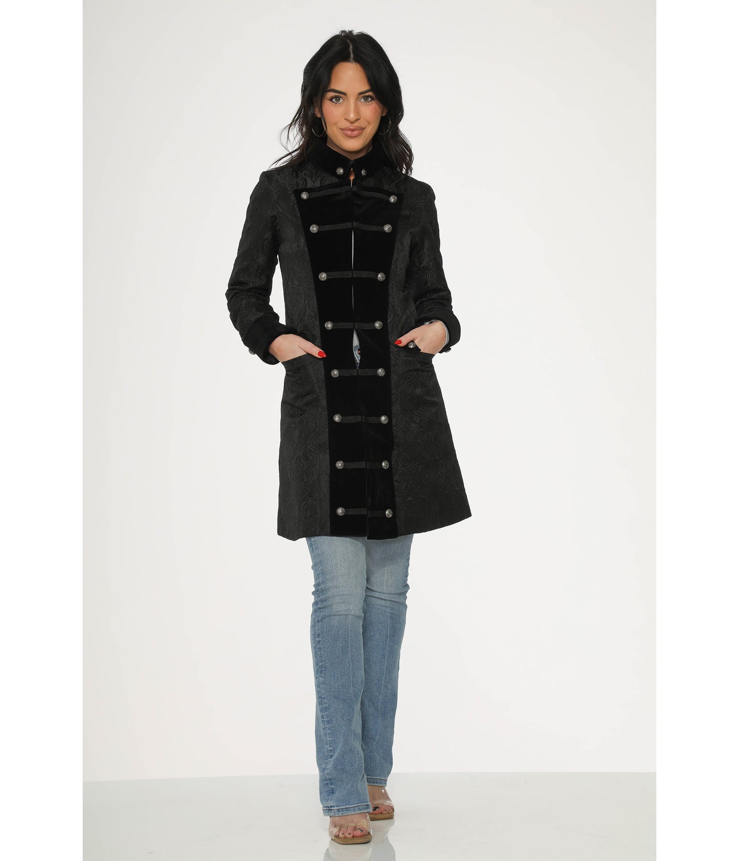 Orchid Bloom Black Brocade Pirate Coat