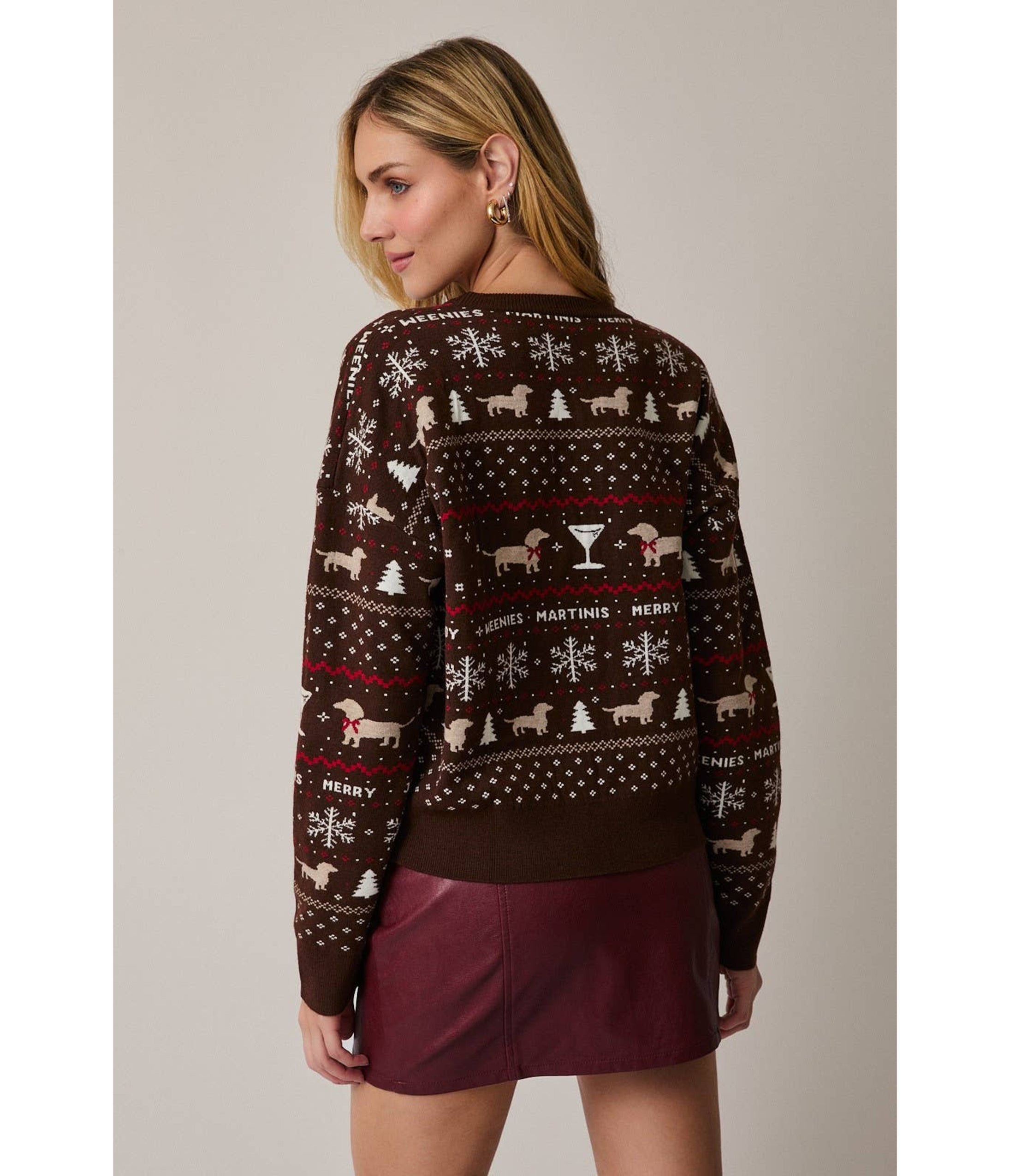 Burgundy Merry Martini Dogs Fair Isle Sweater