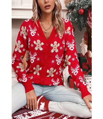 Red Reindeer & Gingerbread Man Cardigan