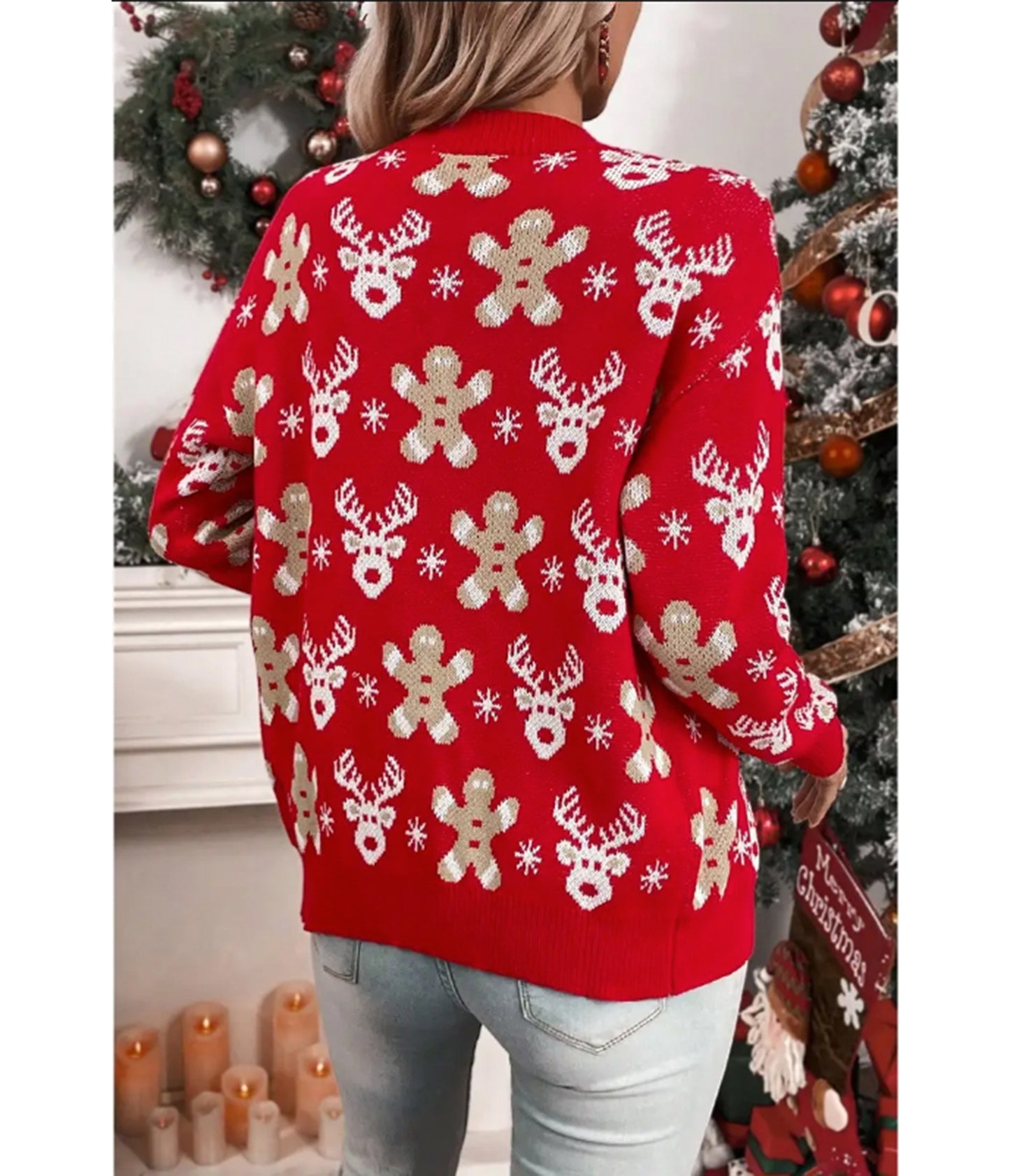 Red Reindeer & Gingerbread Man Cardigan