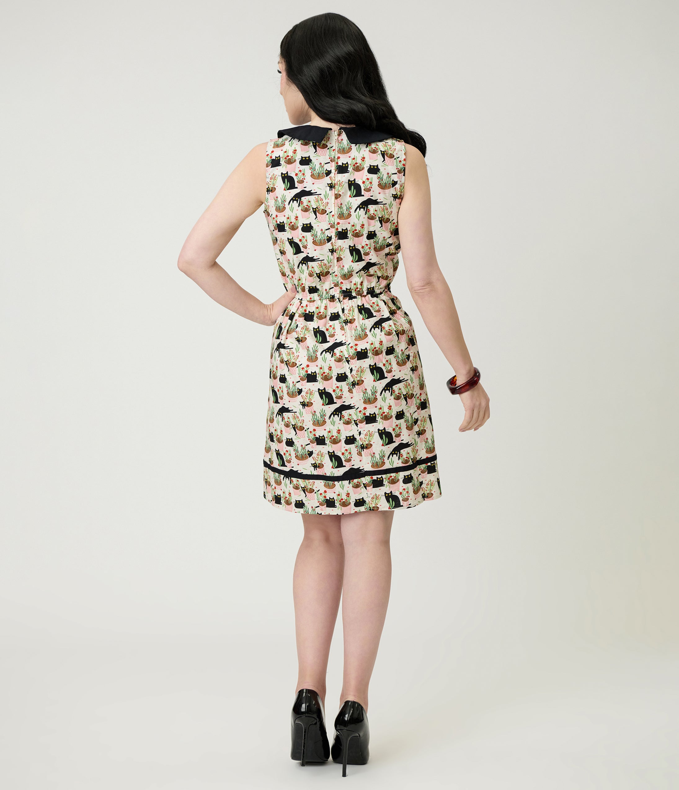 Retrolicious Blacks Cats & Plants Fit & Flare Dress