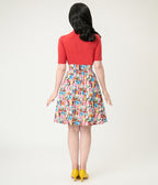 Retrolicious Rainbow Sewing Gnomes Cotton Skater Skirt
