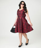 Orchid Bloom Plus Size Red Rose Jacquard Swing Dress