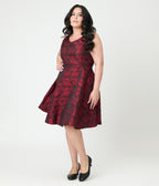 Orchid Bloom Plus Size Red Rose Jacquard Swing Dress