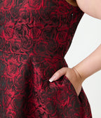 Orchid Bloom Plus Size Red Rose Jacquard Swing Dress