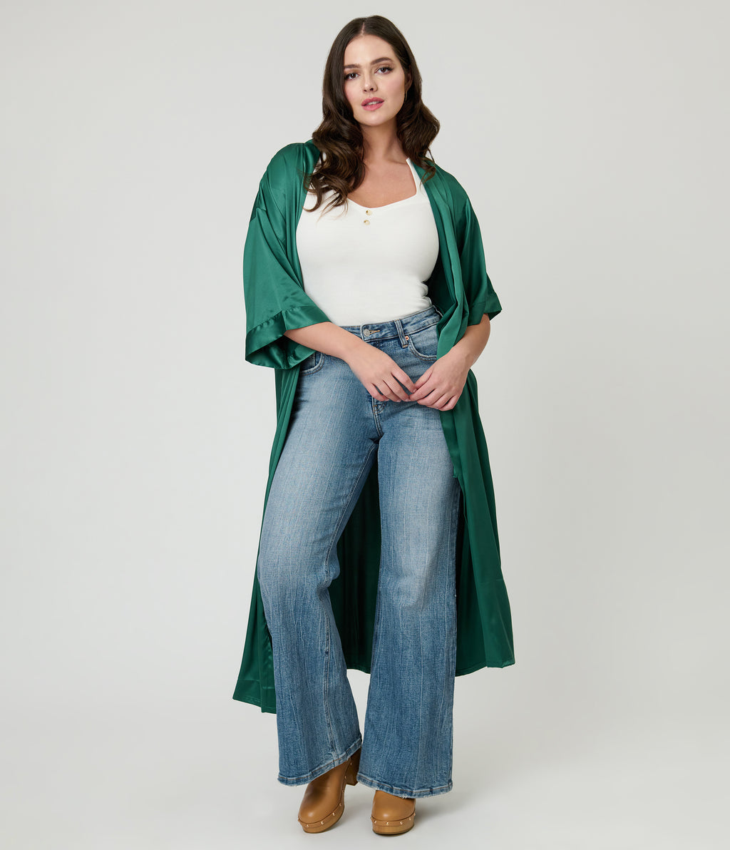 Emerald Green Satin Kimono