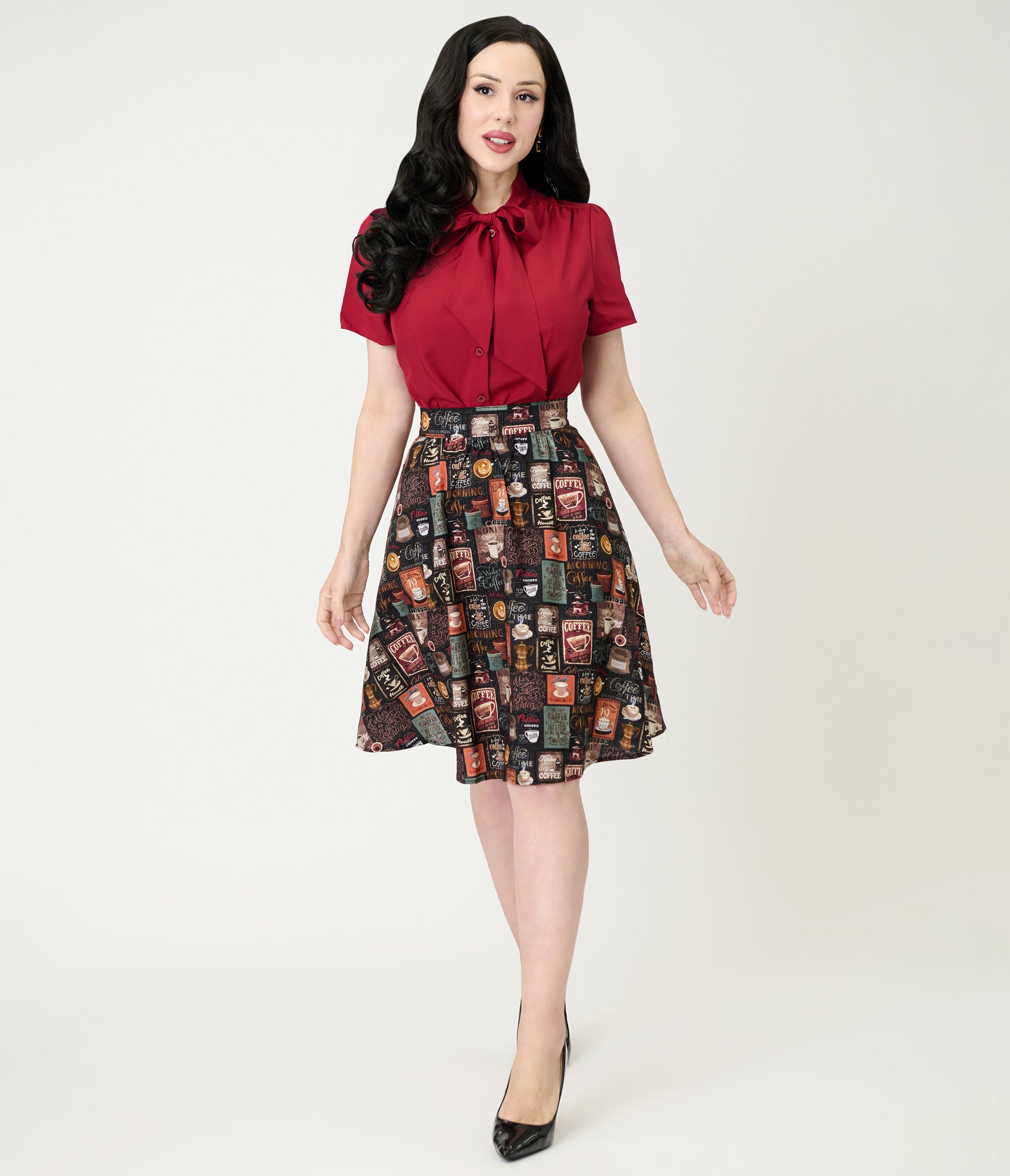 Burgundy Short Sleeve Bow Blouse