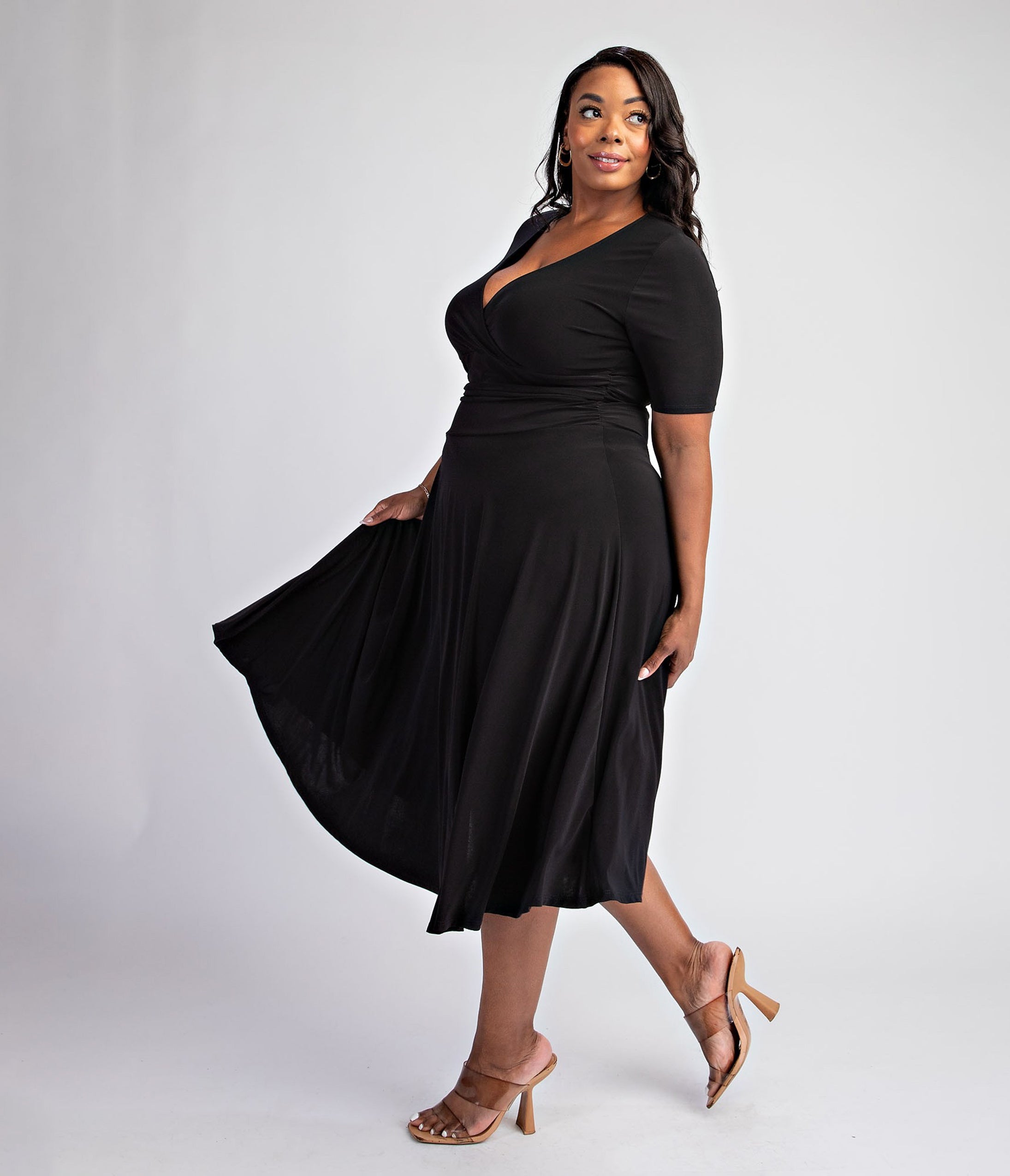 Plus Size Black Knit Midi Dress