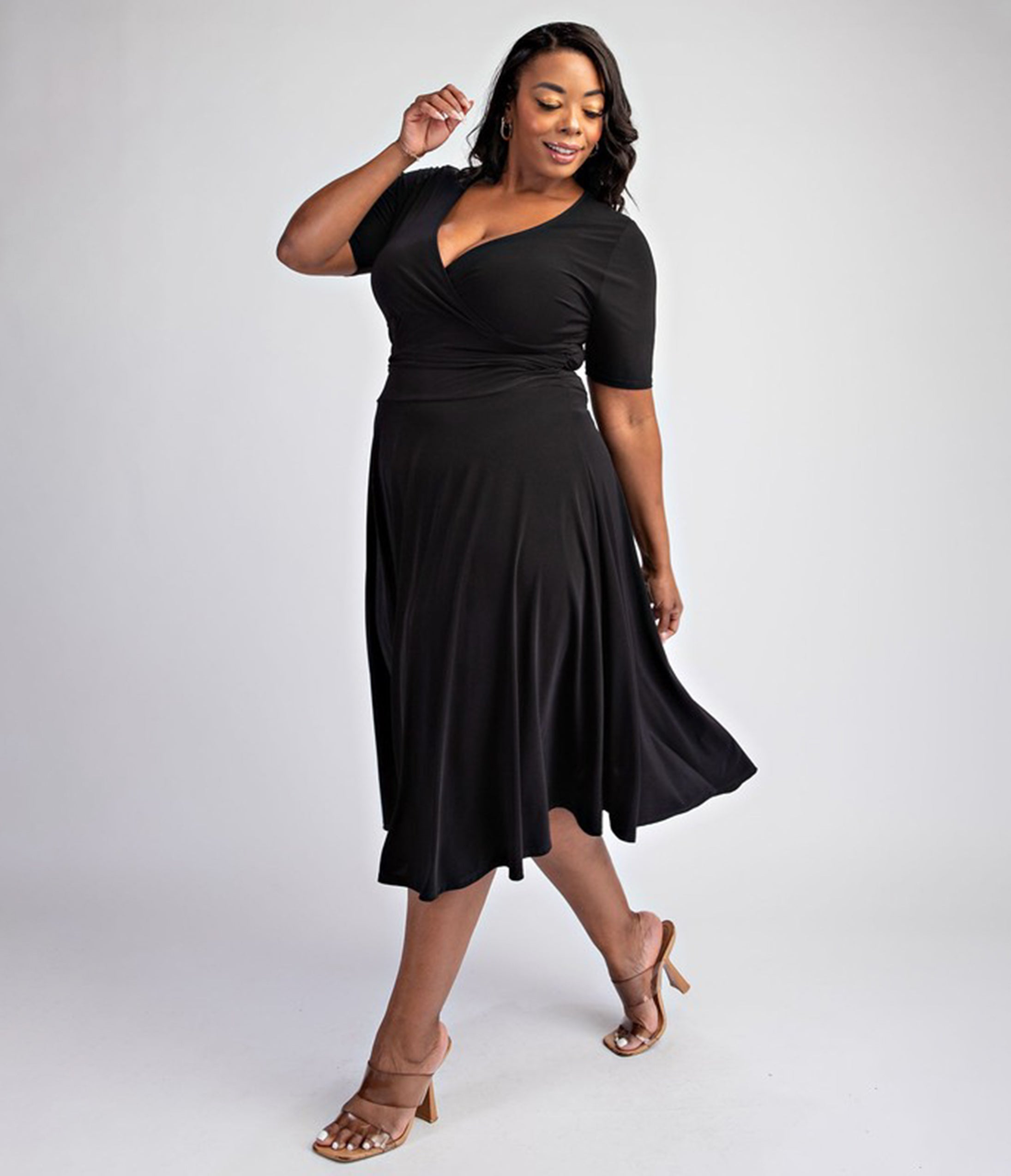 Plus Size Black Knit Midi Dress