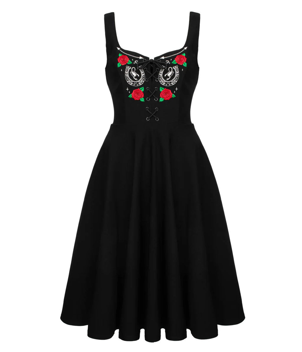Hell Bunny Black Scorpion Western Swing Dress