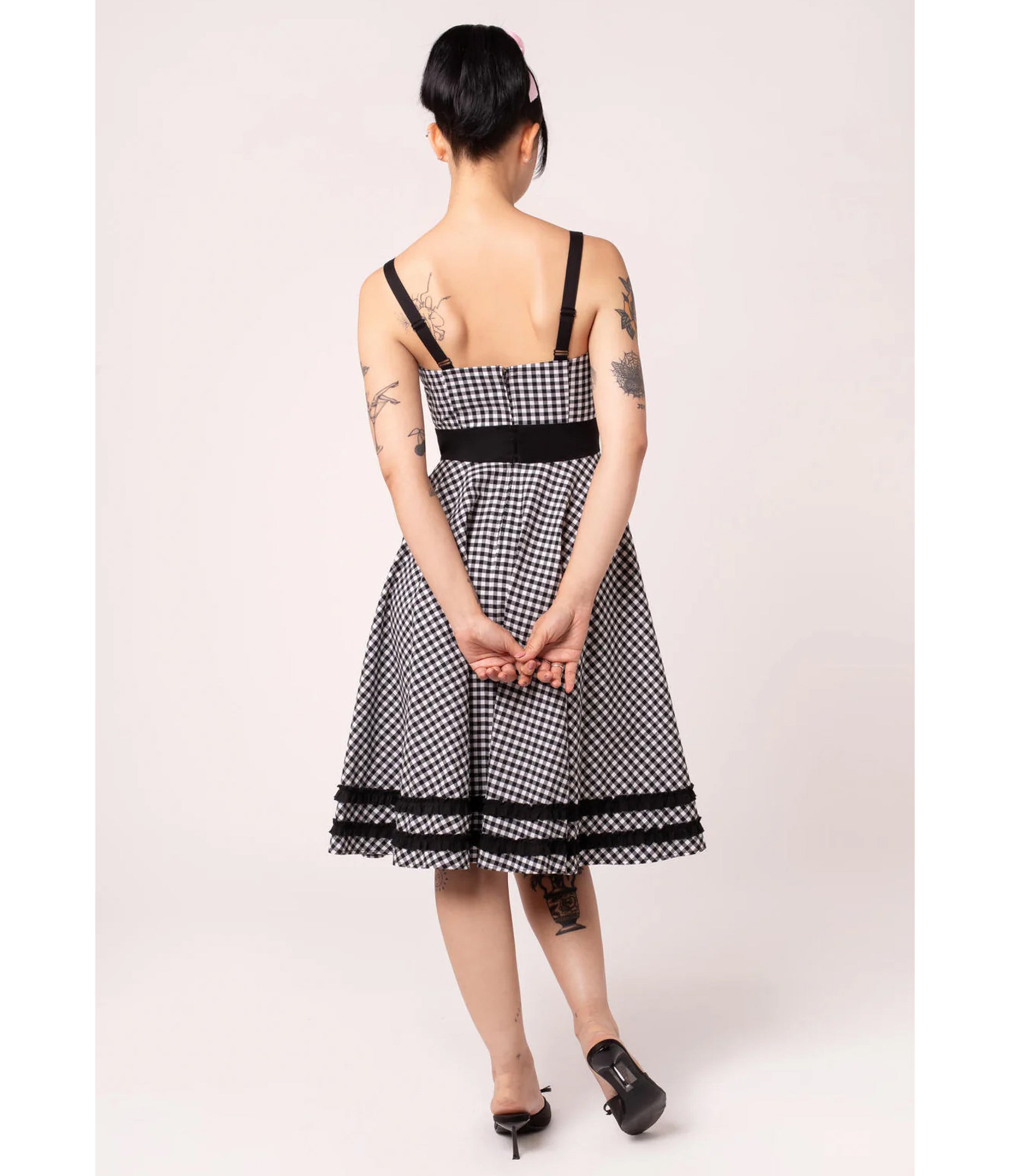Hell Bunny Black Gingham Heart Pocket Swing Dress