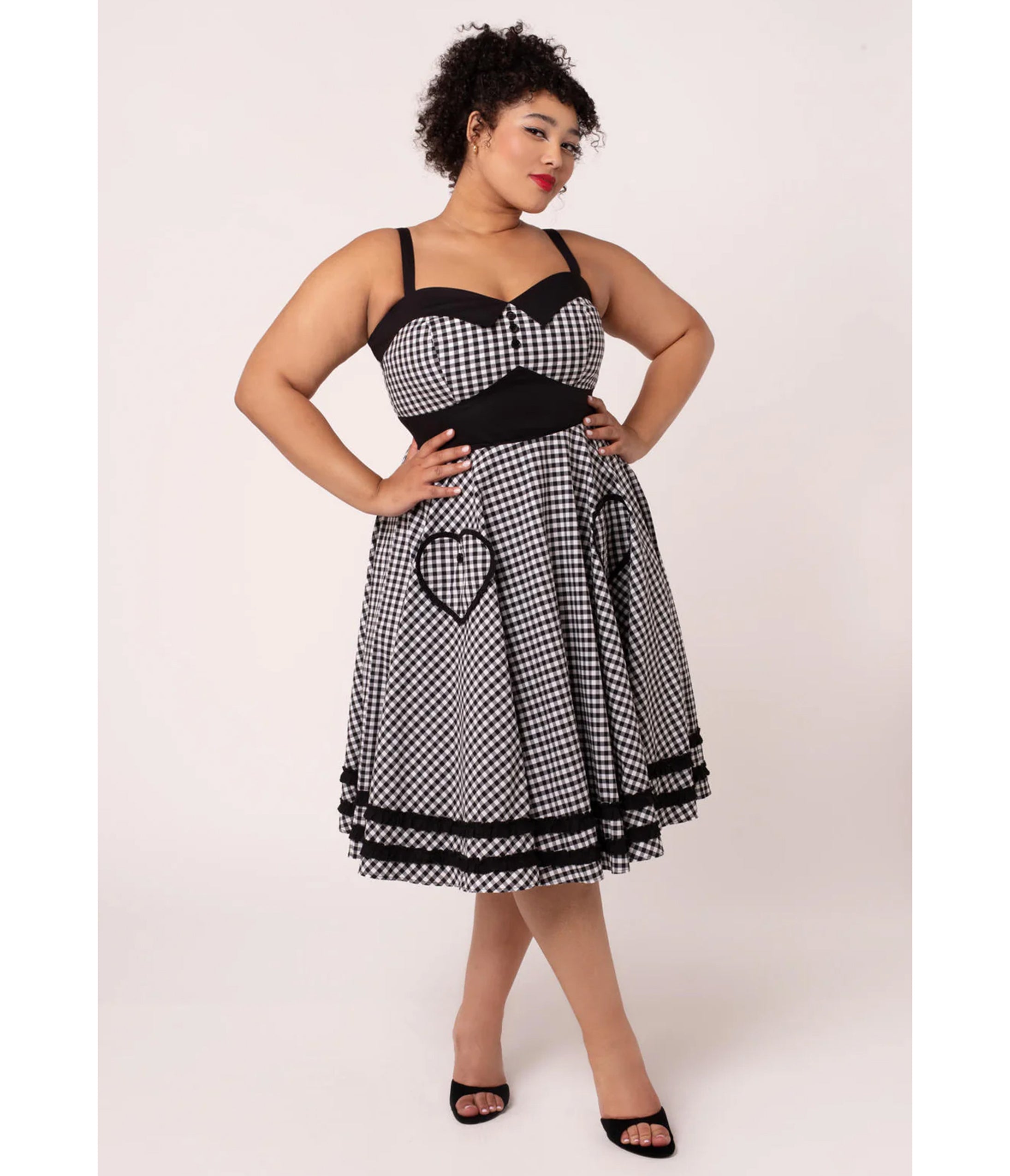 Hell Bunny Plus Size Black Gingham Heart Pocket Swing Dress