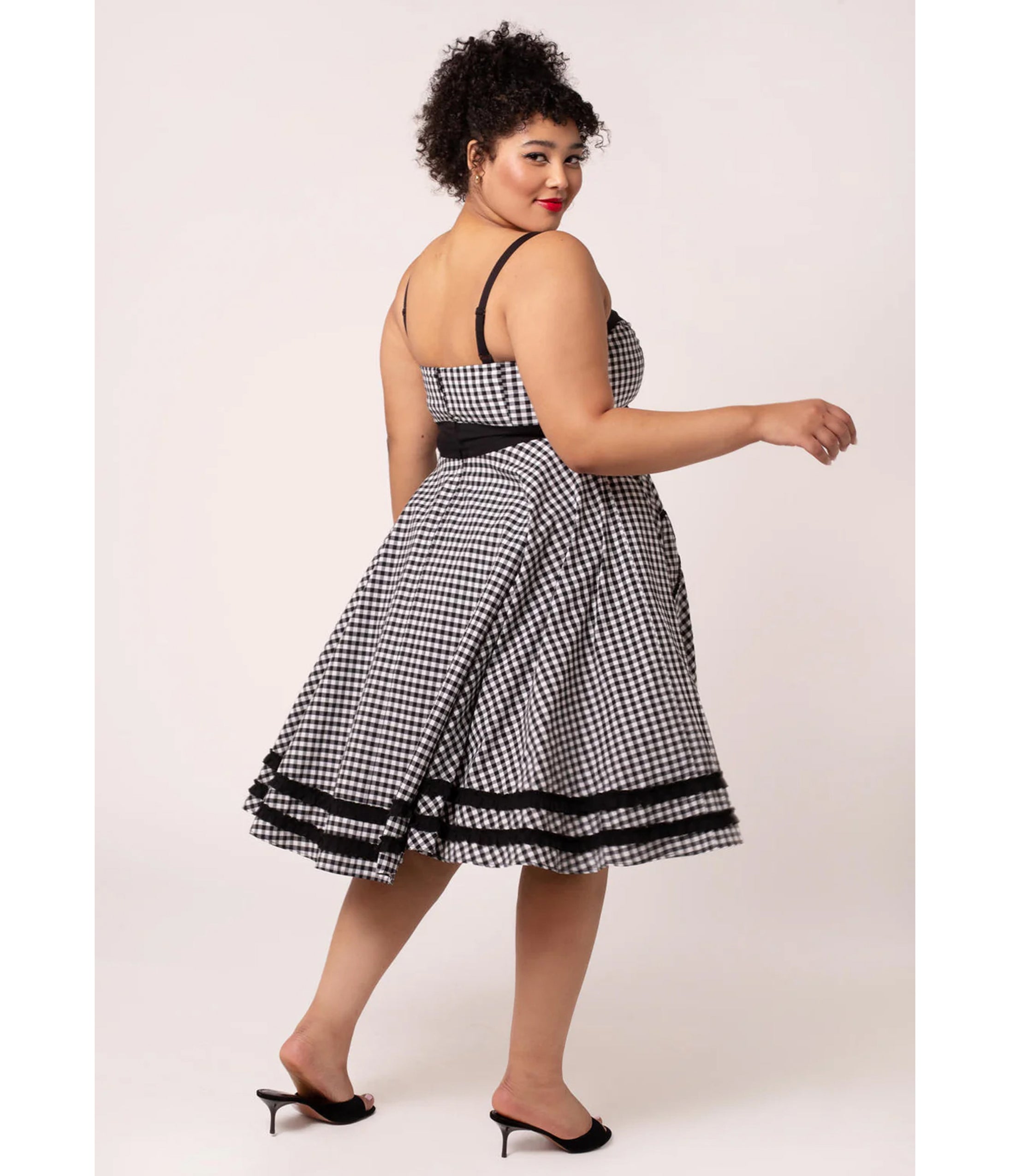 Hell Bunny Plus Size Black Gingham Heart Pocket Swing Dress