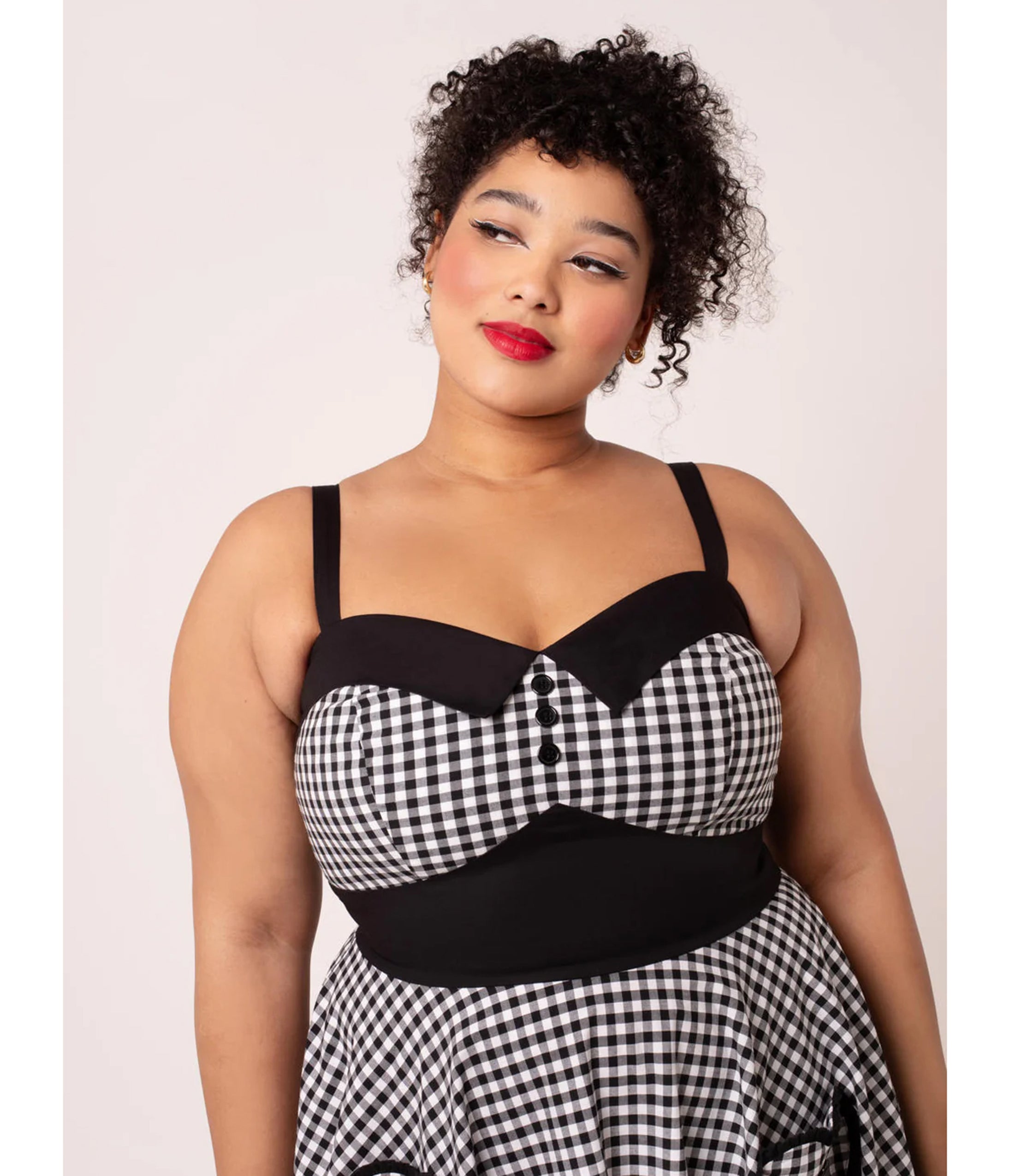 Hell Bunny Plus Size Black Gingham Heart Pocket Swing Dress