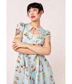 Hell Bunny Sky Blue Woodland Print Swing Dress