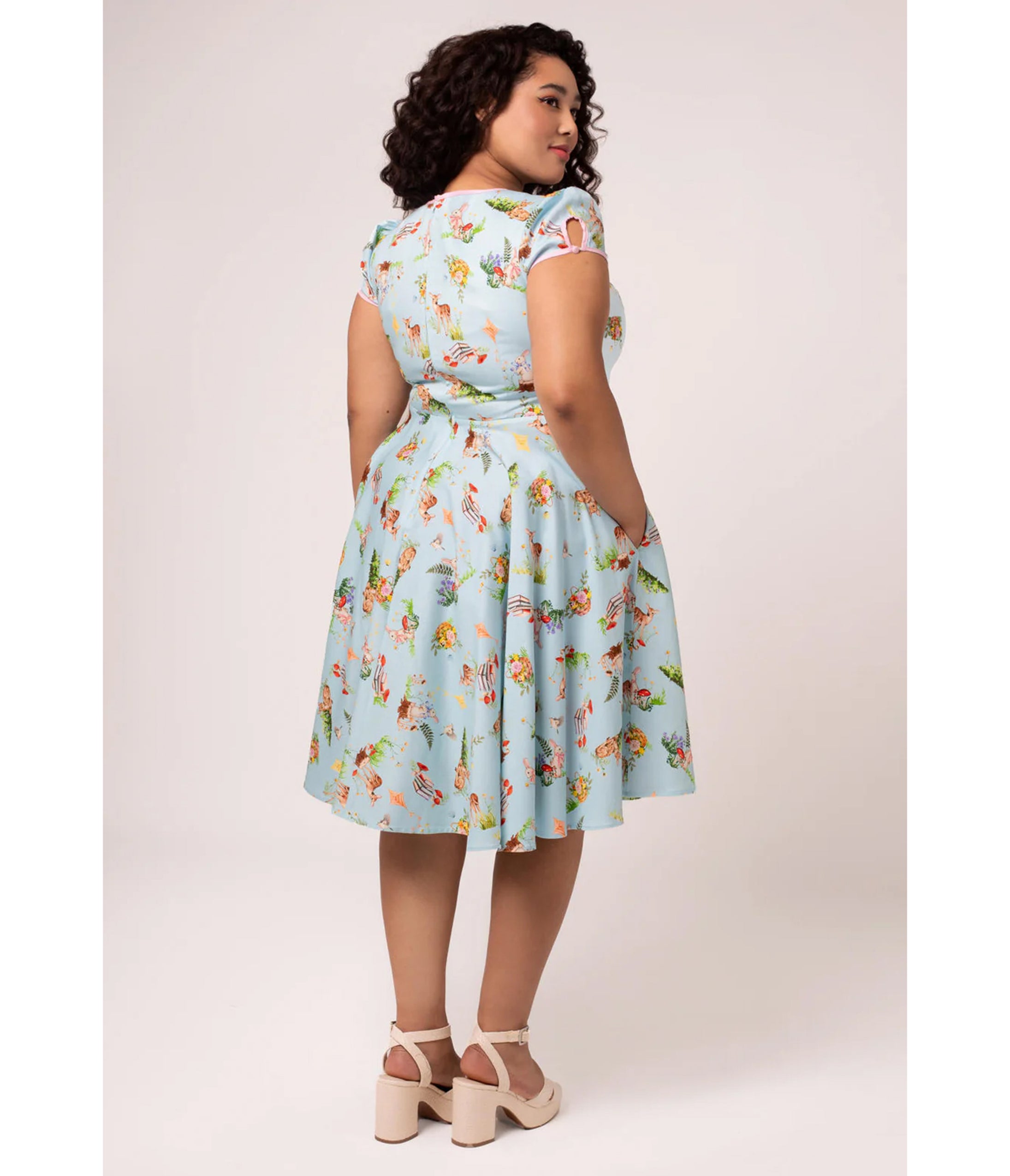 Hell Bunny Plus Size Sky Blue Woodland Print Swing Dress