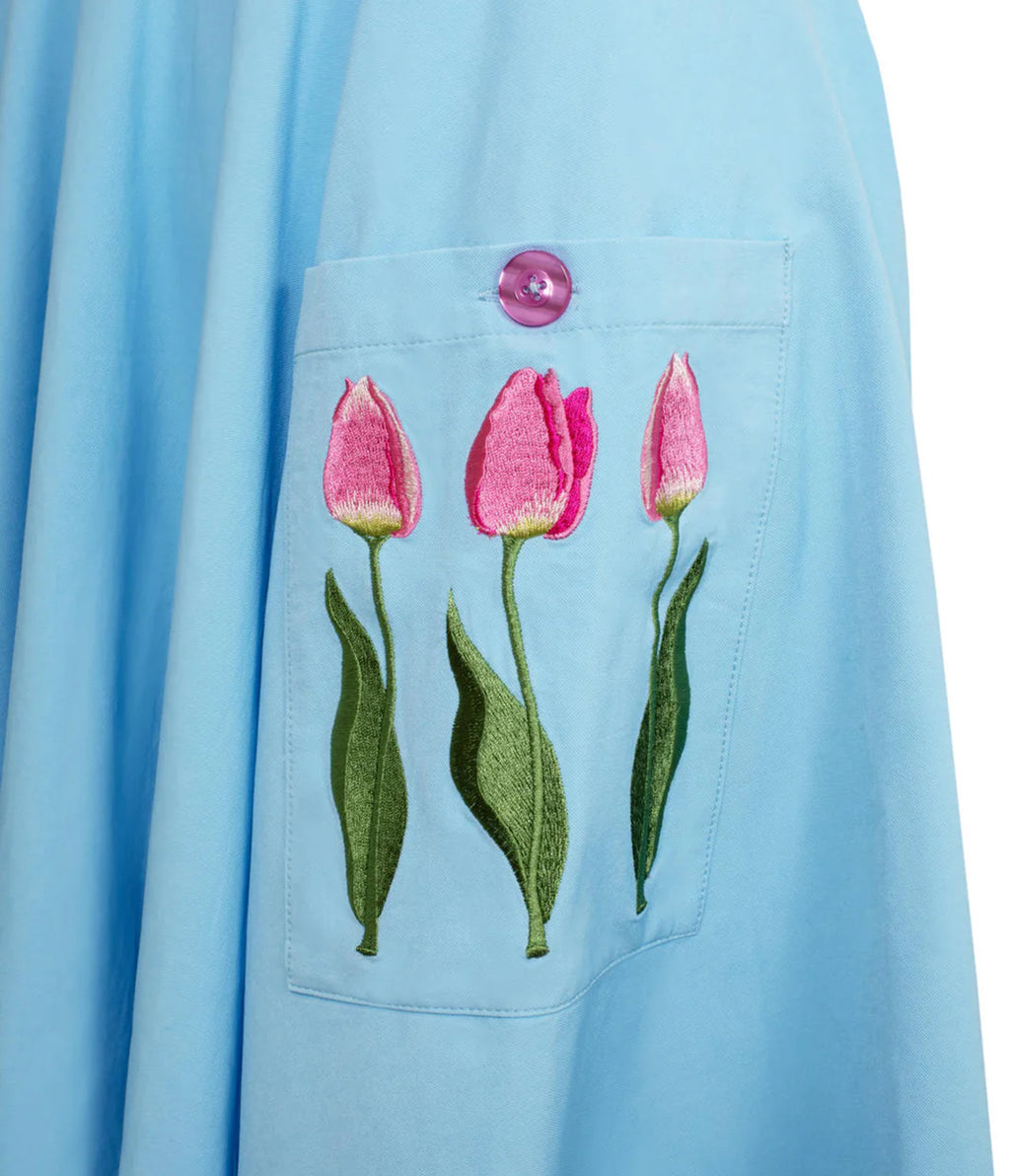 Hell Bunny Sky Blue Tulip Embroidered Swing Dress
