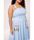 Hell Bunny Plus Size Sky Blue Tulip Embroidered Swing Dress