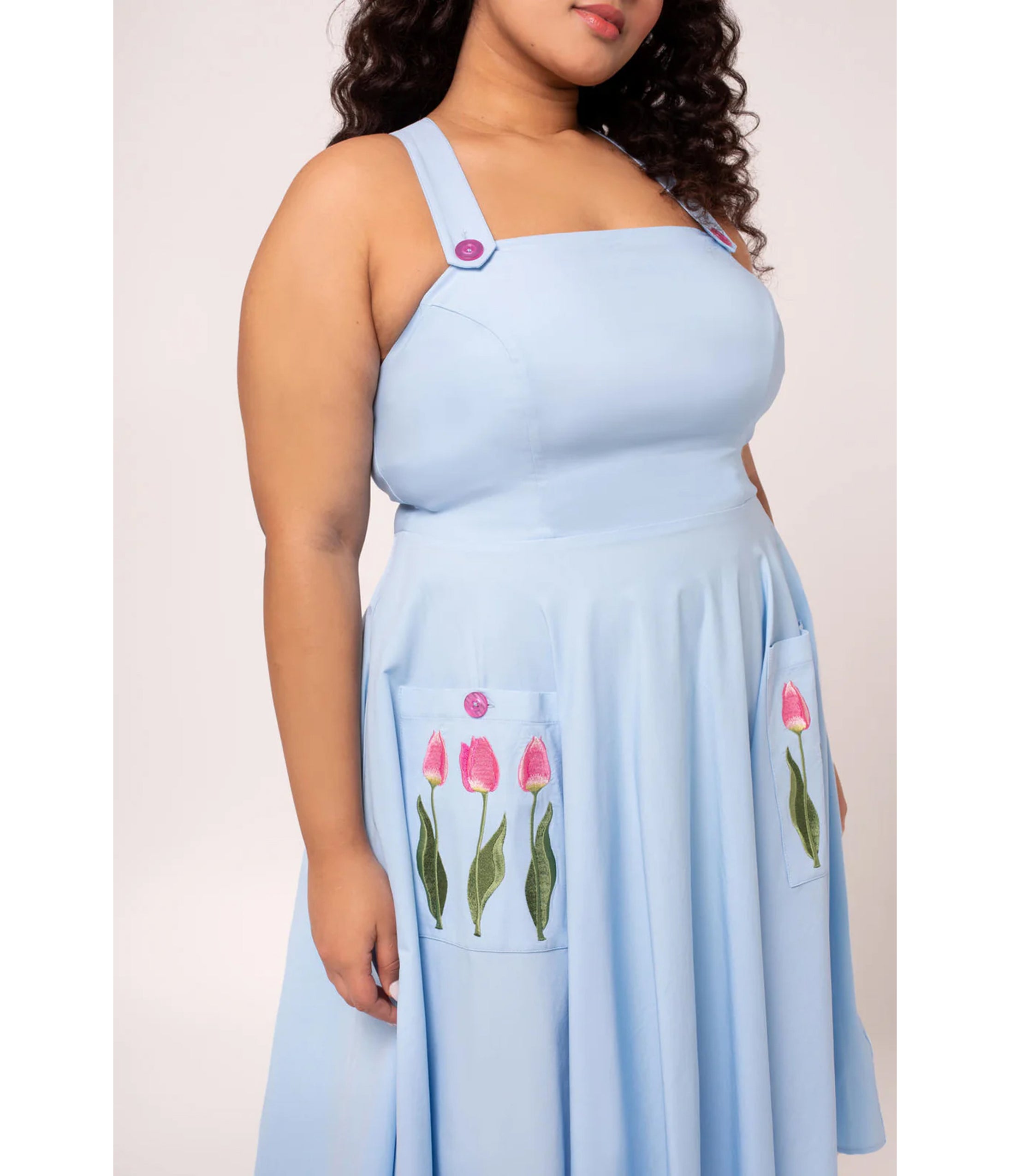 Hell Bunny Plus Size Sky Blue Tulip Embroidered Swing Dress