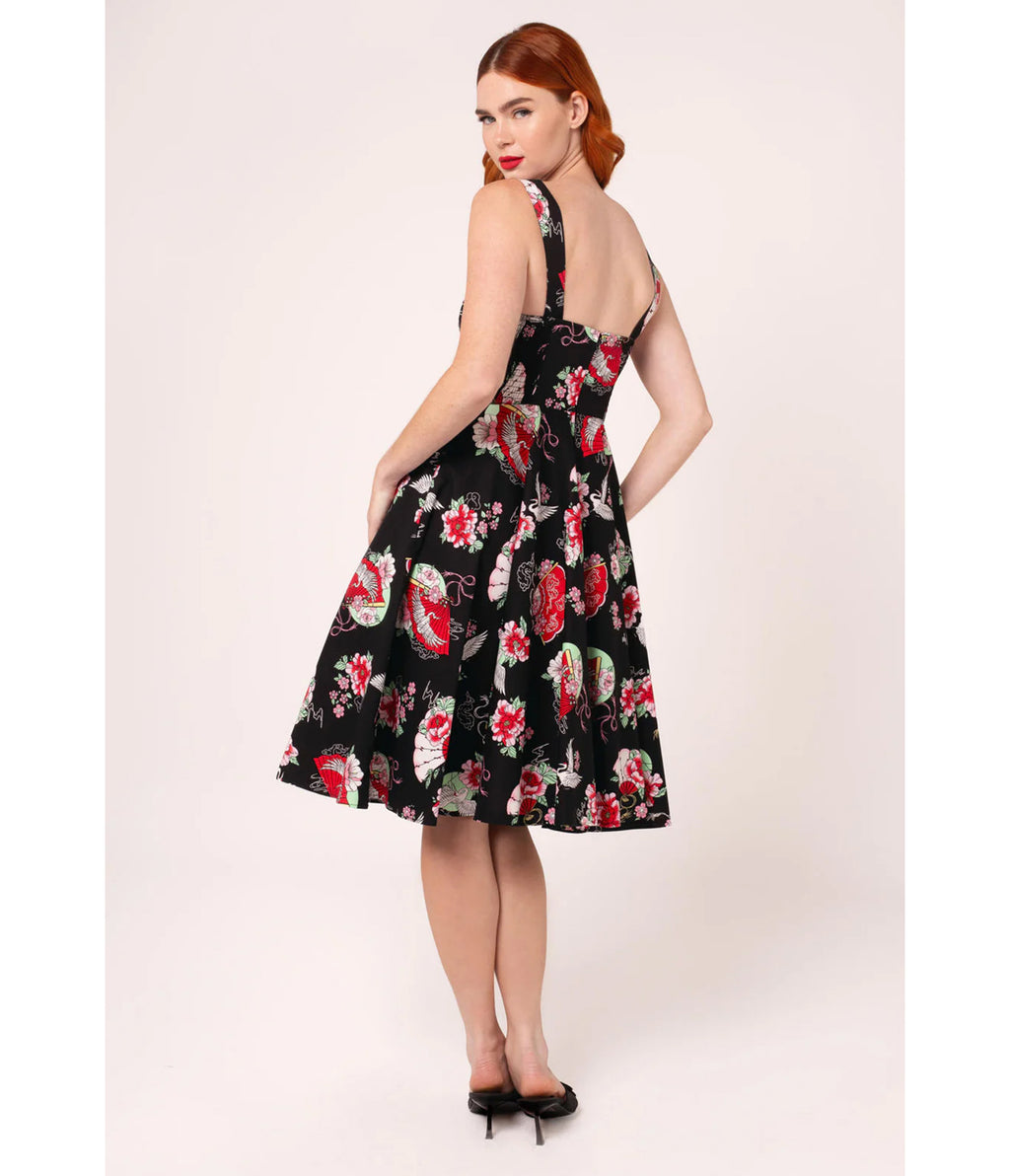 Hell Bunny Black & Red Floral Sweetheart Swing Dress