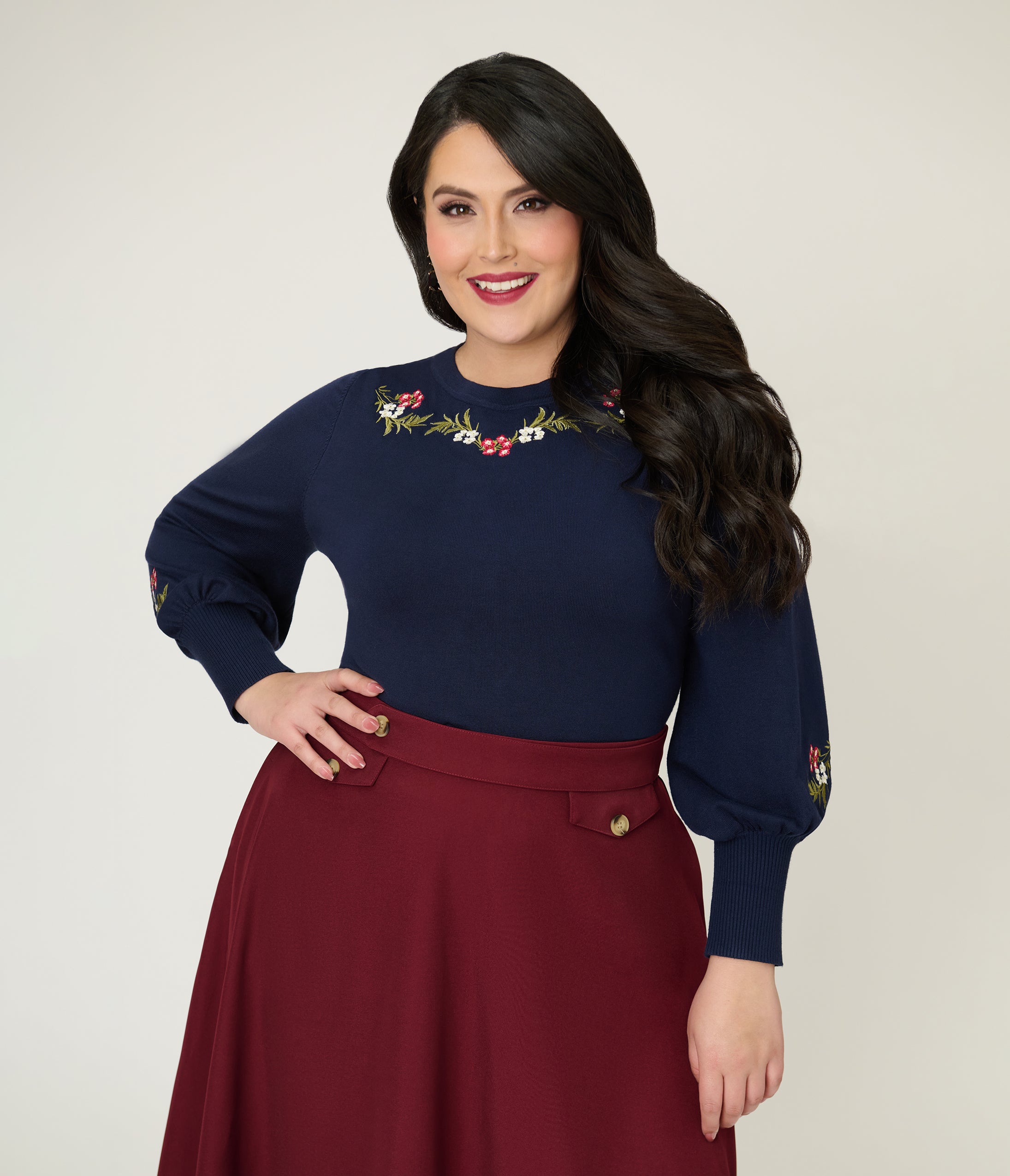 Banned Plus Size Navy Romantic Floral Carla Sweater