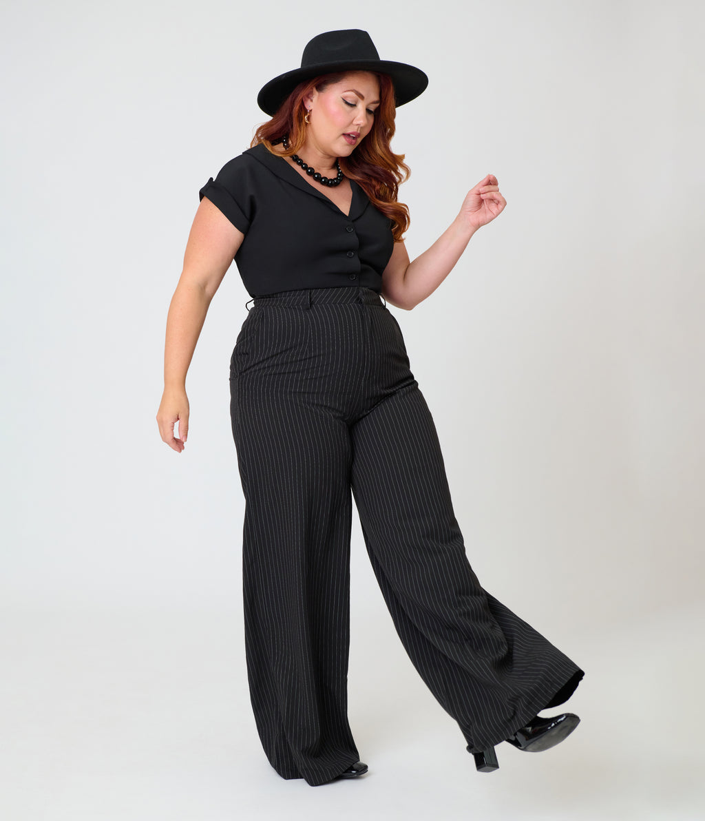 Kill Star Plus Size Black Pinstripe Oblivienne Trousers