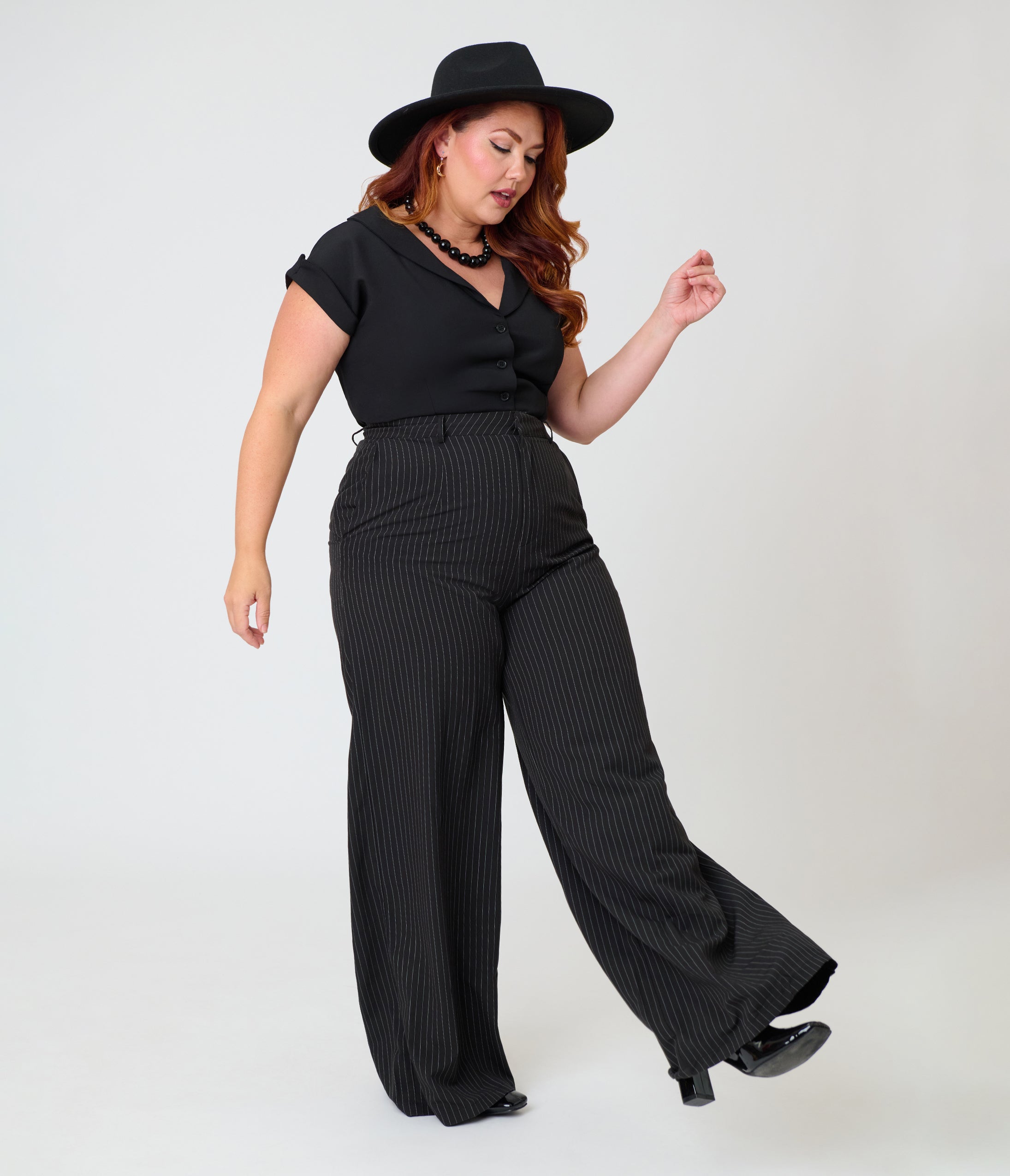 Kill Star Plus Size Black Pinstripe Oblivienne Trousers