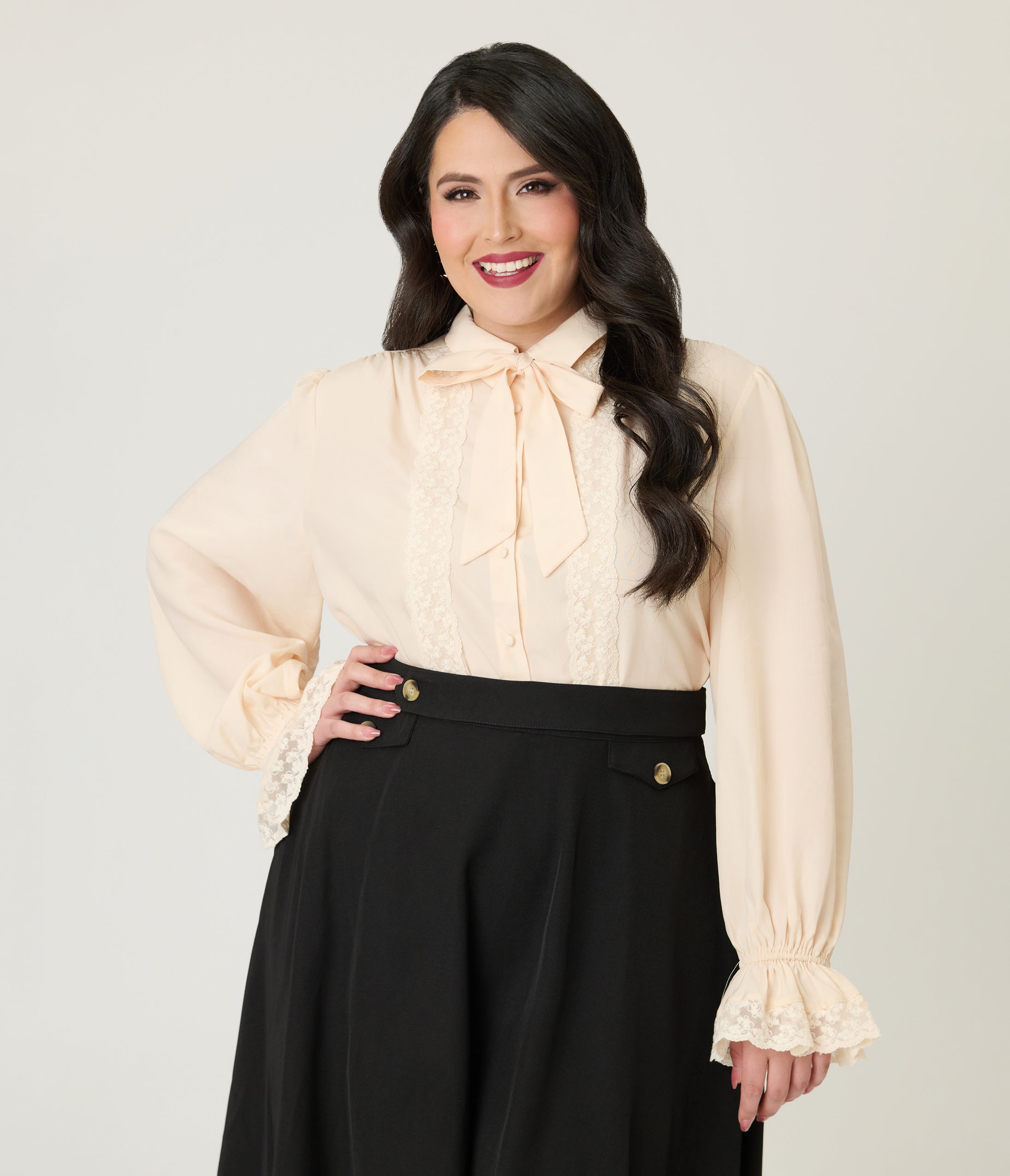 Plus Size Cream Willow Bow Blouse